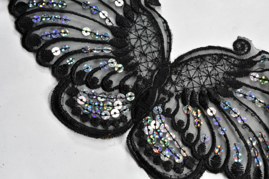 Sequin Butterfly Applique Black Hologram 10 x 4.50