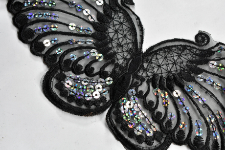 Sequin Butterfly Applique Black Hologram 10 x 4.50