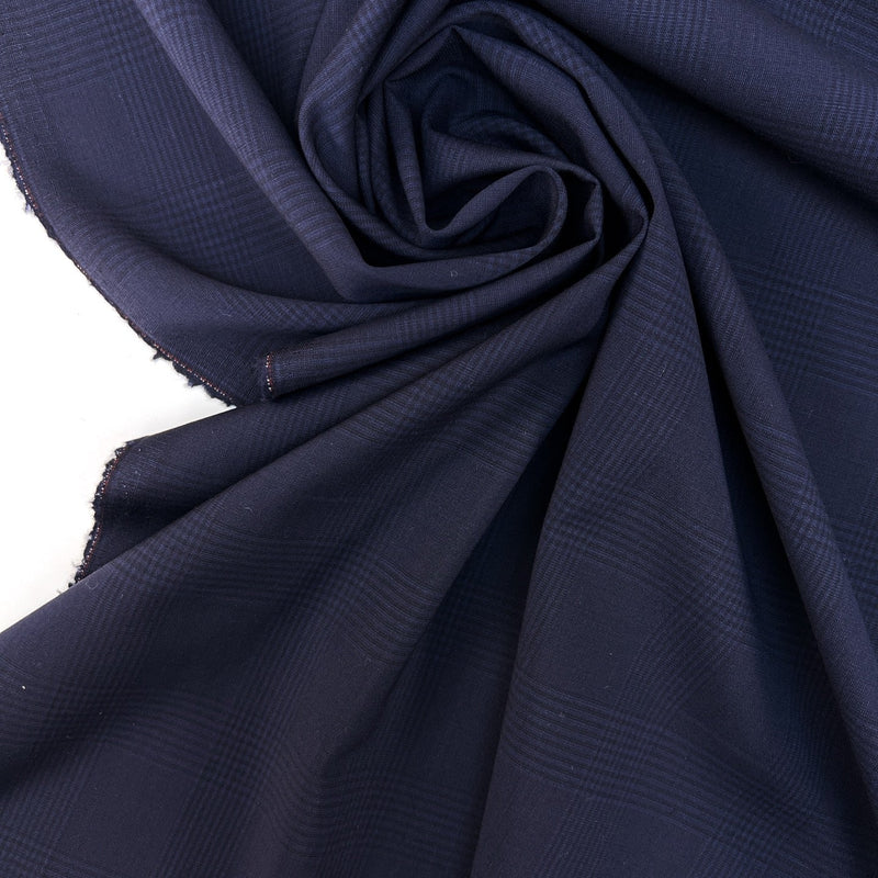 Wool Blend Tweed Checked Blue-Black Stretch