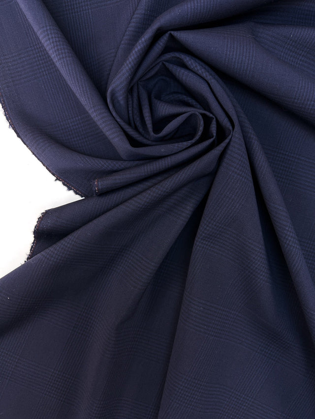 Wool Blend Tweed Checked Blue-Black Stretch