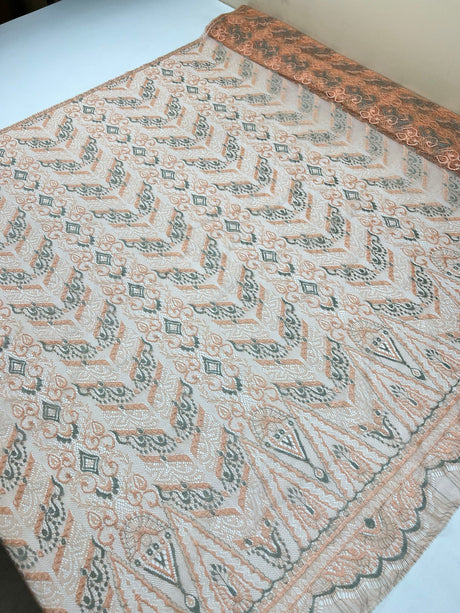 Viscose Lace Geometric Beige Blue Orange