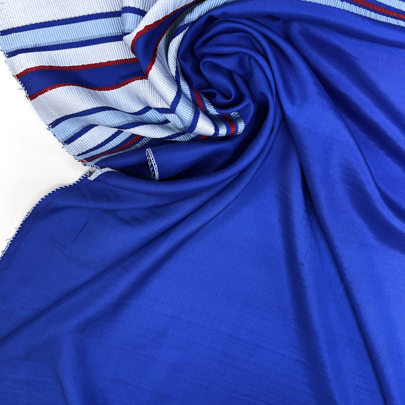 Silk Polyester Jacquard Stripes in Red Gray Blue