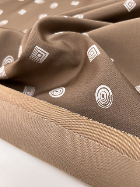 Wool Blend Printed Jacket Fabric White Brown