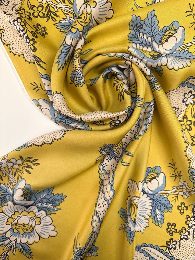 Silk Twill Yellow Floral Fabric