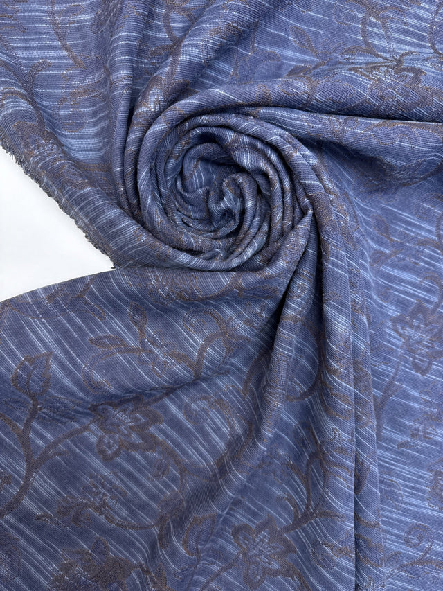 Cotton Matlassé Fabric Purple Blue Floral Graphic