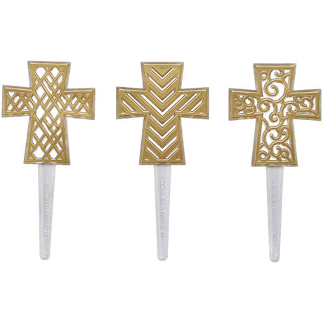 Gold Cross Assortment Cupcake Decorating Pics Toppers 12 set