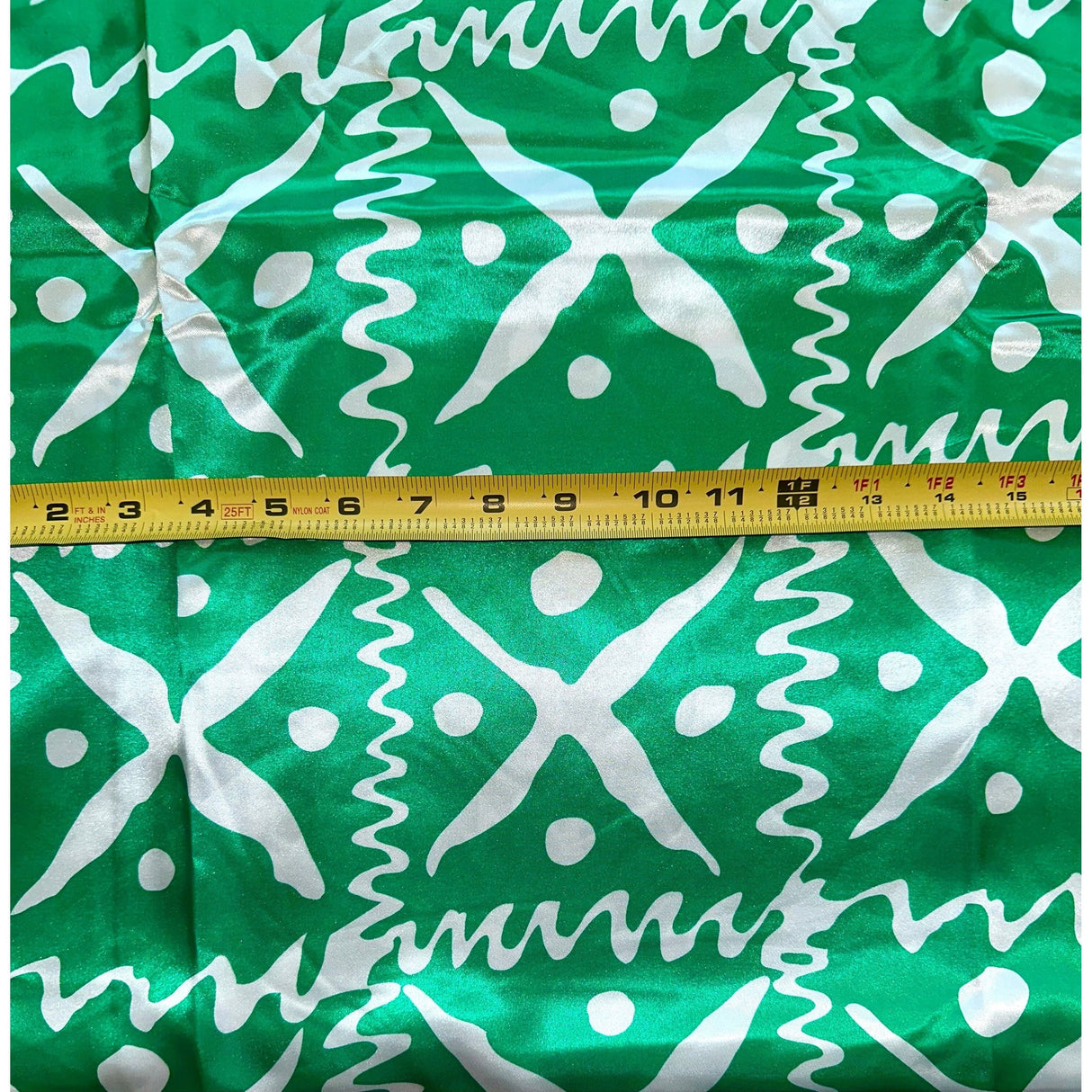 Naija To The Max Synthetic Satin Fabric - Green White African Print, 58" Width (Per Yard)