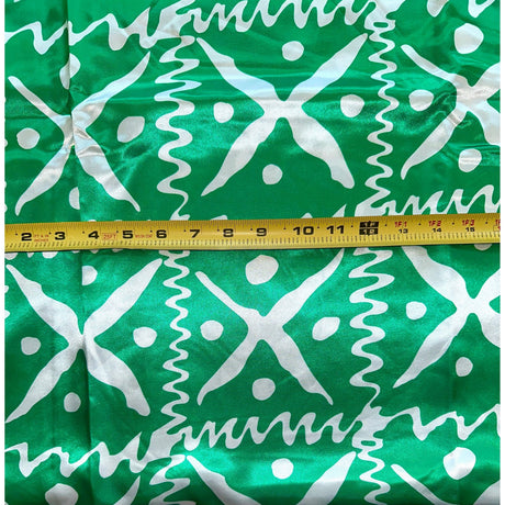 Naija To The Max Synthetic Satin Fabric - Green White African Print, 58" Width (Per Yard)
