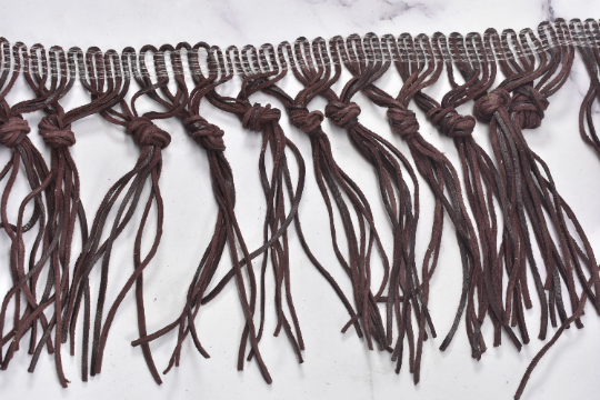 Fringe Trim Faux Leather Chocolate 4" Knotted