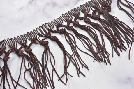 Fringe Trim Faux Leather Chocolate 4" Knotted