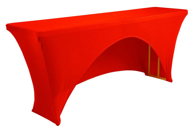 Open Back Spandex Table Cover 8 ft x 18 in Red