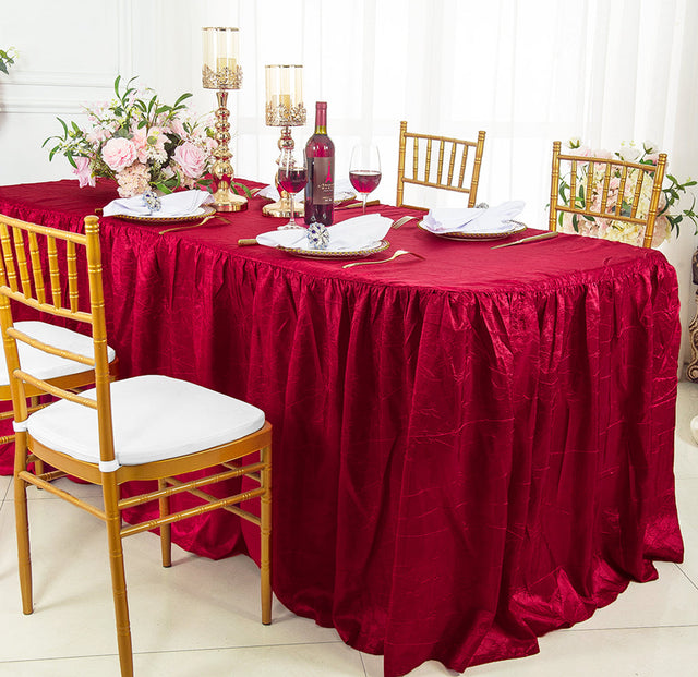 Rectangular Crushed Taffeta Fitted Tablecloth With Skirt 6 Ft Apple Red