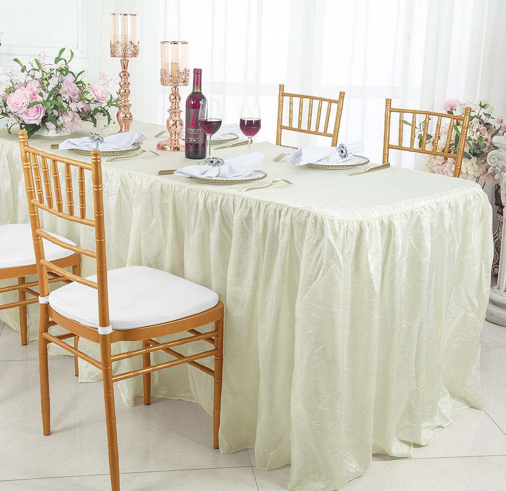 Ruffled Fitted Crushed Taffeta Rectangular Tablecloth With Skirt 6 Ft Ivory