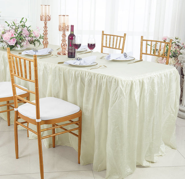 Ruffled Fitted Crushed Taffeta Rectangular Tablecloth With Skirt 6 Ft Ivory