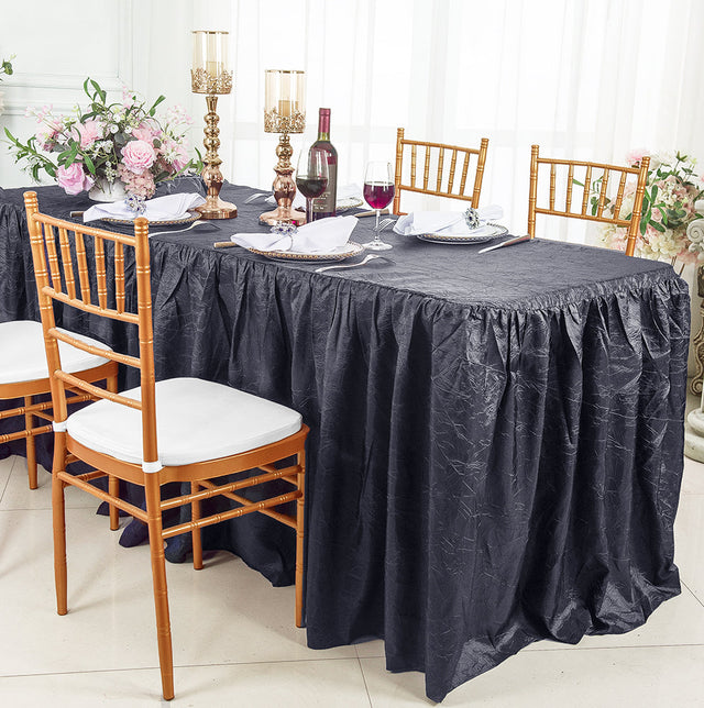 Crushed Taffeta Rectangular Fitted Tablecloth With Skirt 6 Ft Pewter/Charcoal
