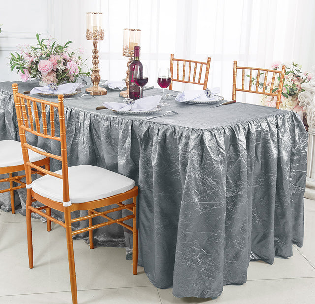 Rectangular Fitted Crushed Taffeta Tablecloth With Skirt - Silver