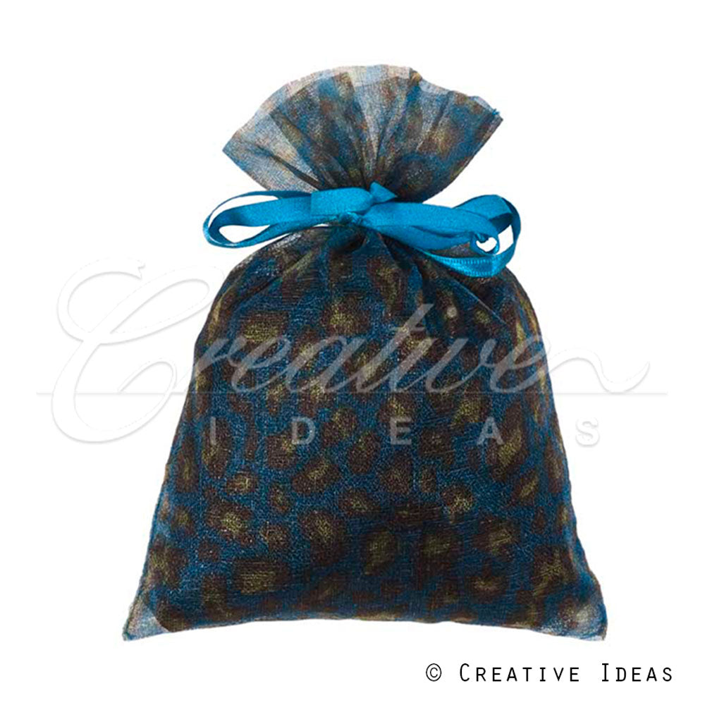 6" X 9" Organza Leopard Pouch-Sold By A Dozen Pieces ( 6 Pieces/Inner Pack) (Turquoise/Yellow)