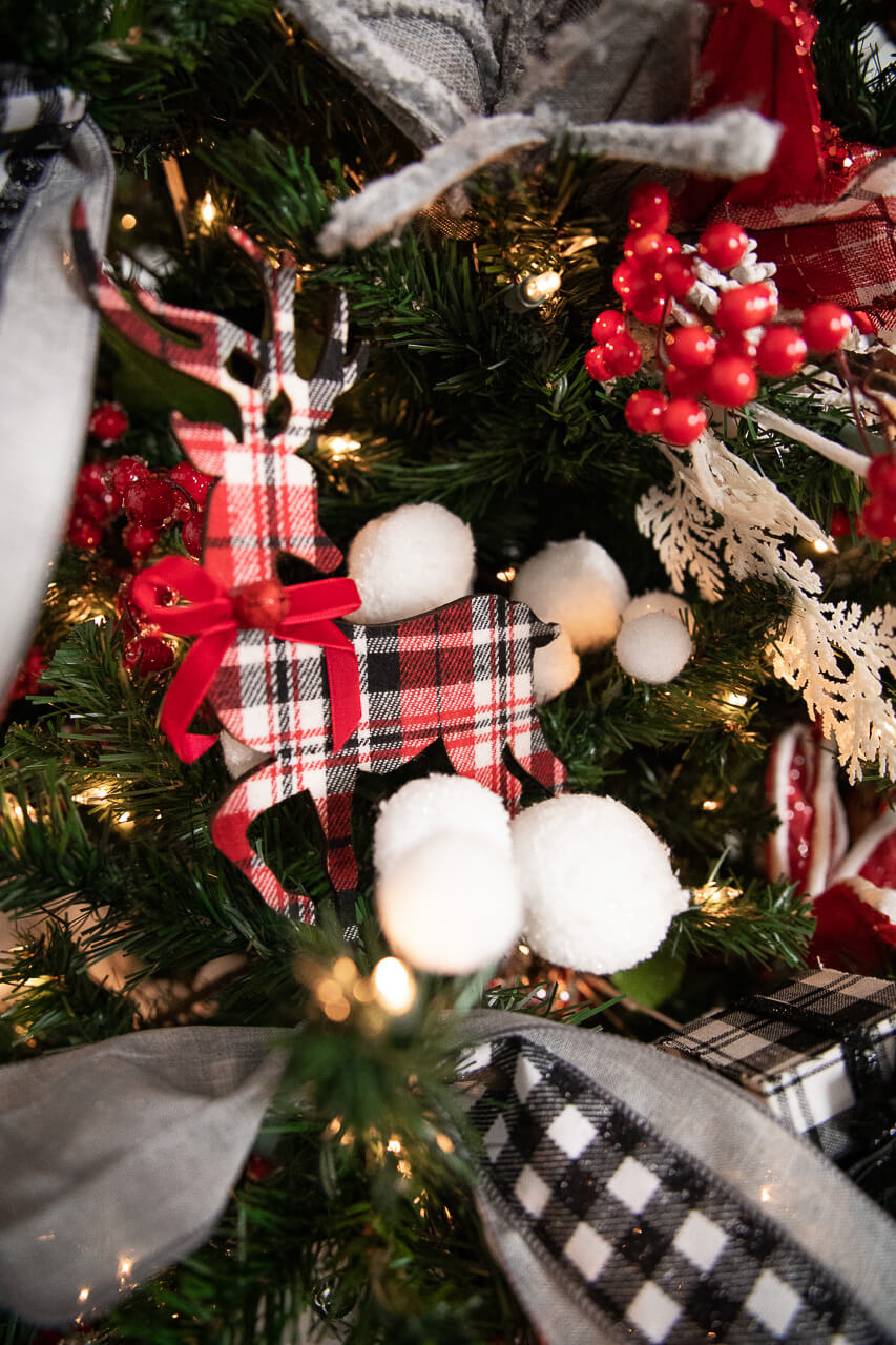 11” MDF Fabric Plaid Deer Ornament