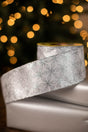 2.5" x 10 Yard Silver Snowflakes on White Ribbon