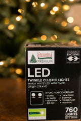 25' Platinum Elite Cluster Lights - 760L Warm White (Green Cord)