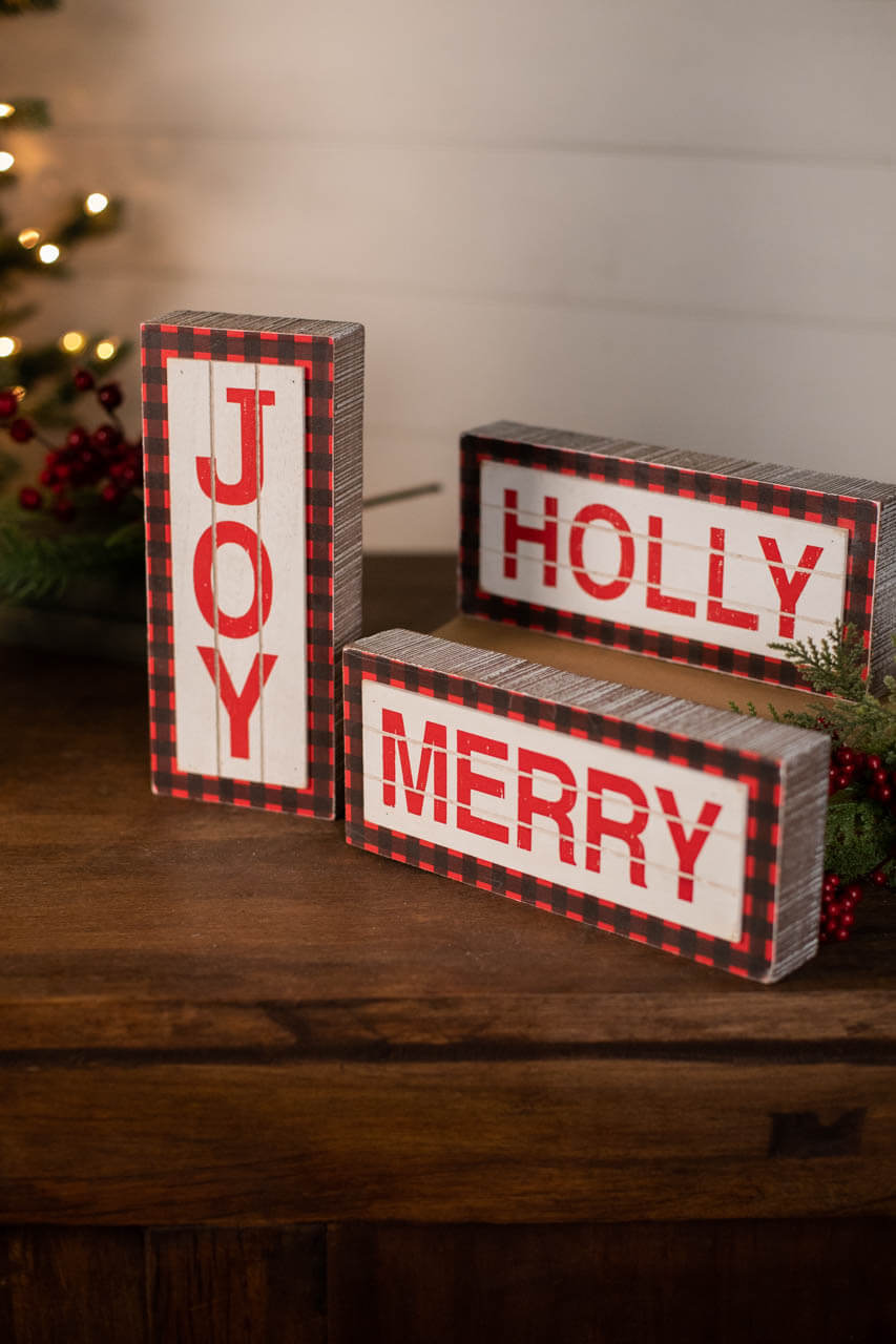 9.4” L Buffalo Check Wood Holiday Sign