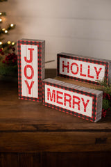 9.4” L Buffalo Check Wood Holiday Sign