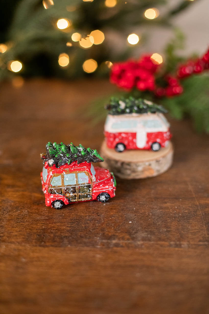 3.7” L Resin Holiday Vehicle with Tree Ornament