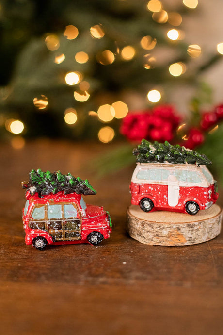 3.7” L Resin Holiday Vehicle with Tree Ornament