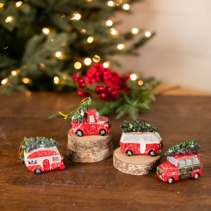 3.7” L Resin Holiday Vehicle with Tree Ornament