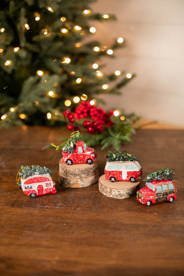 3.7” L Resin Holiday Vehicle with Tree Ornament