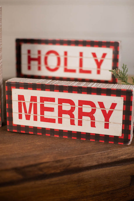 9.4 Inch L Buffalo Check Wood Holiday Sign Decorative Christmas Shelf & Table Decor