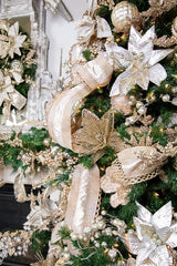 24” x 12" Champagne Glitter Sequin Mesh Poinsettia Stem