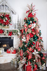 24” x 11” Poinsettia Stem – Red with Red Glitter Festive Holiday Floral Stem