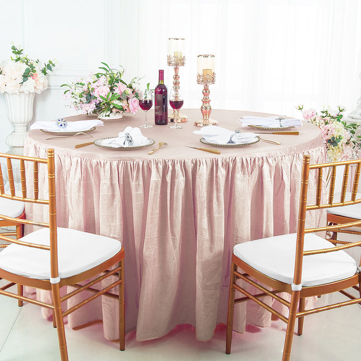 Round Ruffled Crushed Taffeta Tablecloth with Skirt