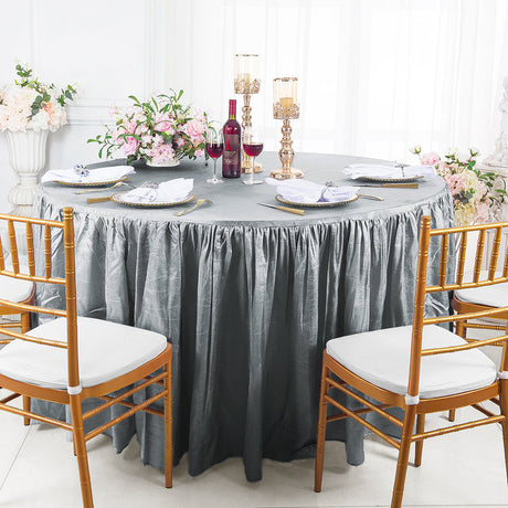 Round Ruffled Fitted Crushed Taffeta Table Cover