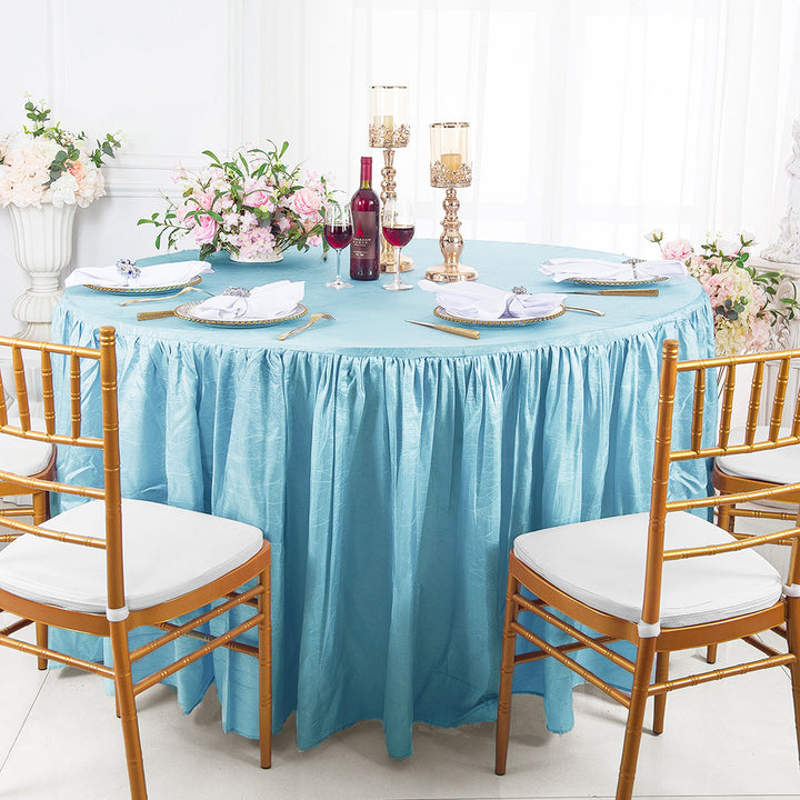 Round Ruffled Crushed Taffeta Tablecloth with Skirt