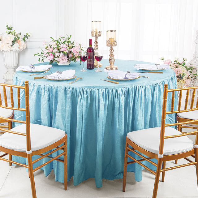 Round Crushed Taffeta Tablecloth With Skirt 60 Baby Blue