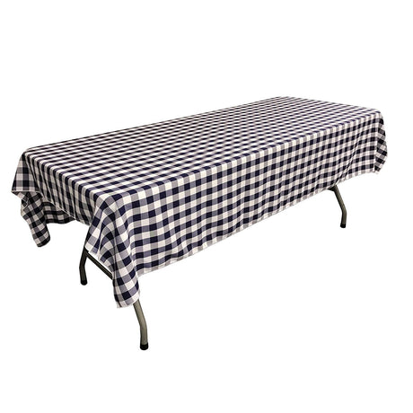 Rectangular Polyester Poplin Gingham Checkered Tablecloth - White & Red, 60" Width x 90" Length (1 Piece)