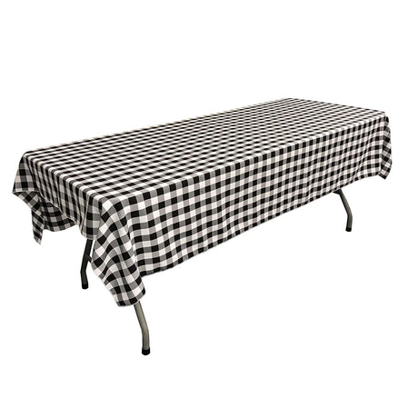 Rectangular Polyester Poplin Gingham Checkered Tablecloth - White & Red, 60" Width x 90" Length (1 Piece)