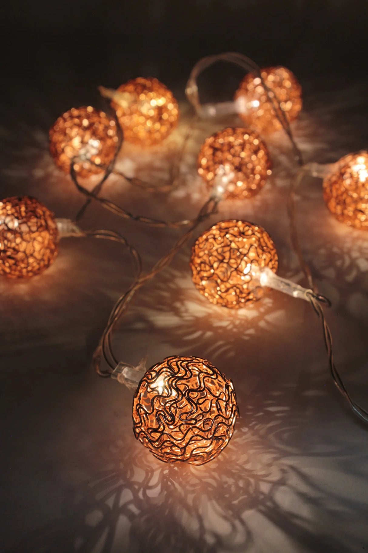Rose Gold Woven Copper Ball String Lights – Battery Operated