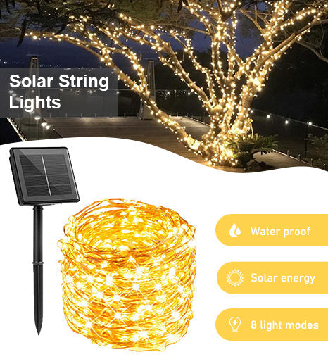 Solar Powered 200 LED 72ft Copper Wire Fairy Light 72' 8 Light Modes