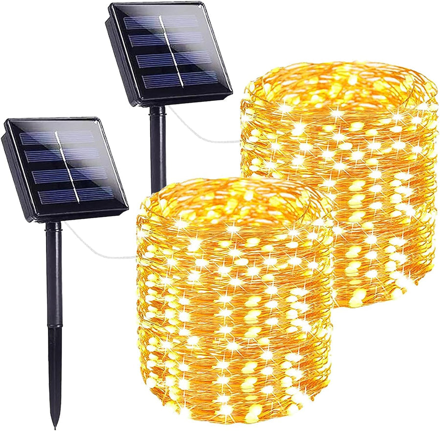 2 Pack Solar Powered 100 LED Copper Wire Fairy Light 32'