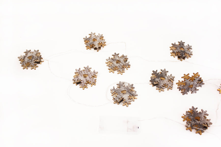 10 LED Wood Snowflake Light Set Battery Operated 2 Assorted Styles