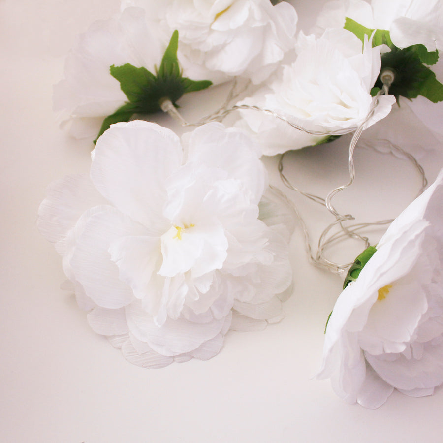 8 LED Large White Flower String Lights Warm White