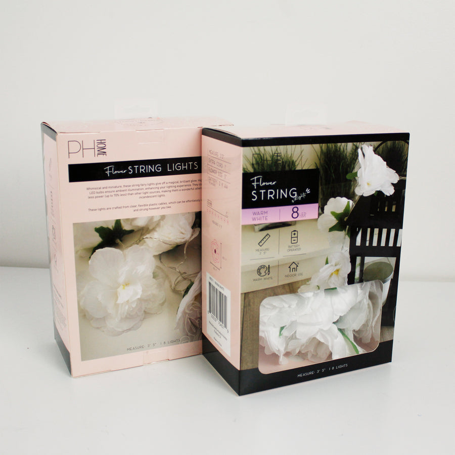 8 LED Large White Flower String Lights Warm White