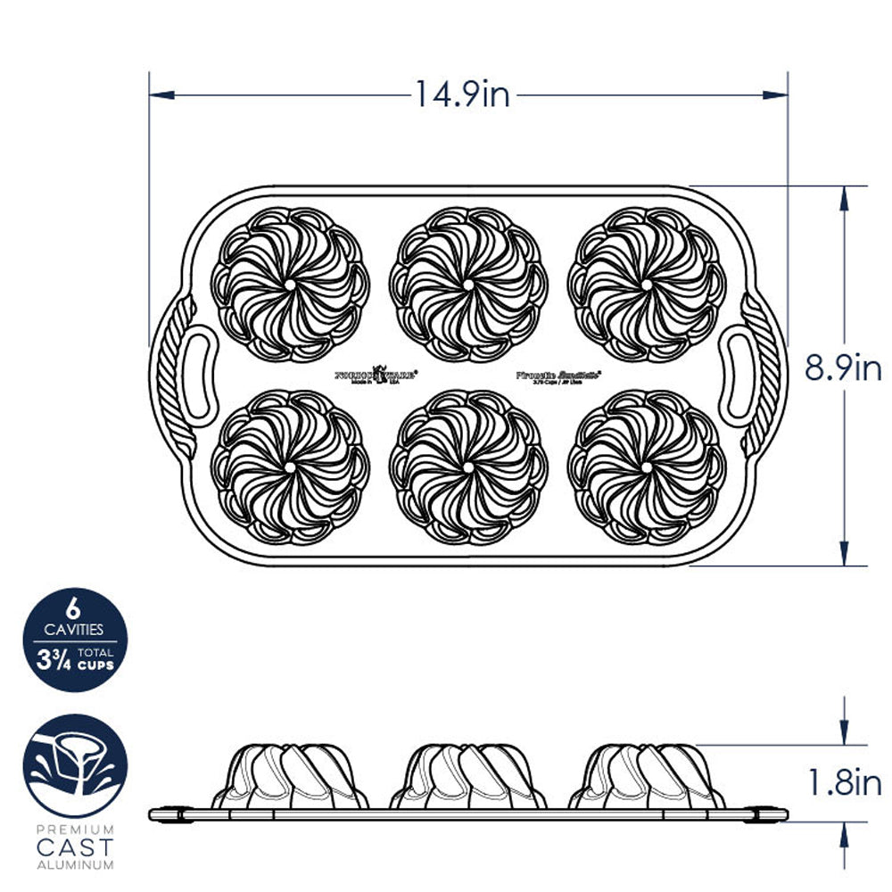 Nordic Ware Pirouette Bundtlette Pan, 6 Cavities