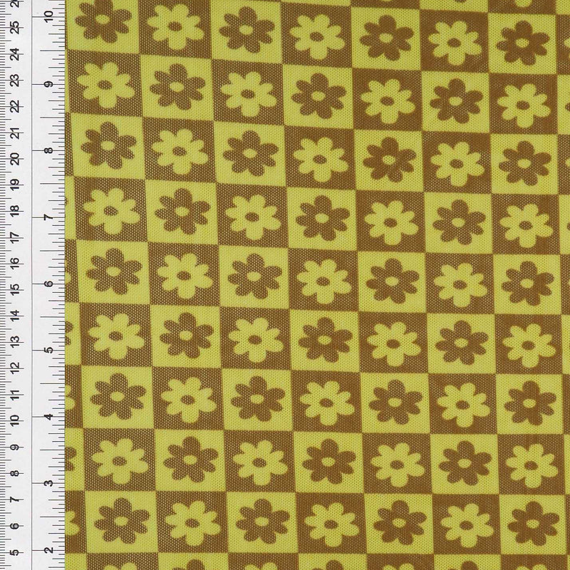 1 Yard Polyester Spandex Mesh Fabric Daisy Floral Print Soft Stretch Lightweight 54" Width