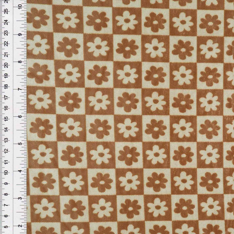 1 Yard Polyester Spandex Mesh Fabric Daisy Floral Flower Print Lightweight Soft Stretch 54" Width