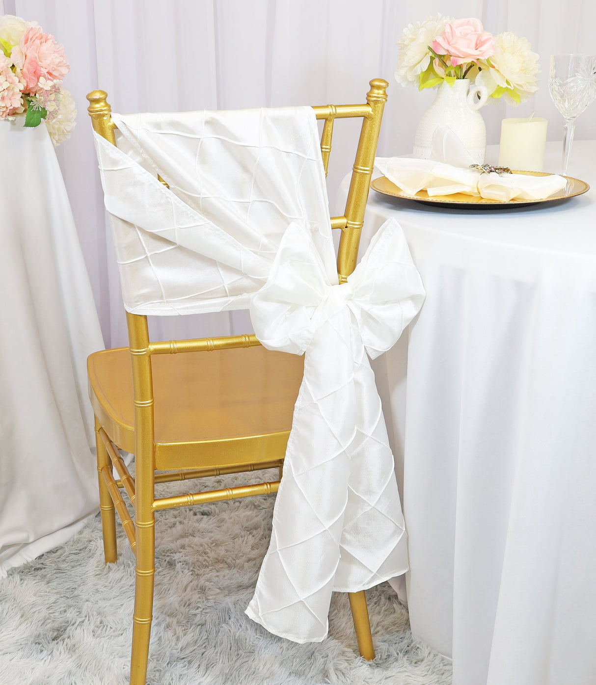 Pintuck Taffeta Chair Sash White 9.5x108
