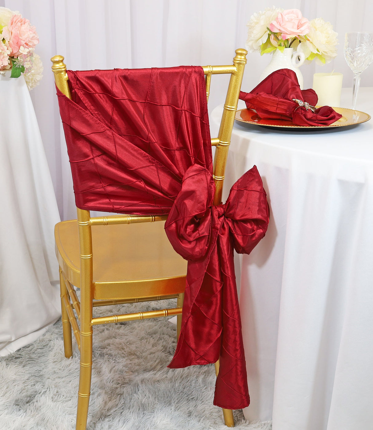 Pintuck Taffeta Chair Sash Apple Red 9.5x108